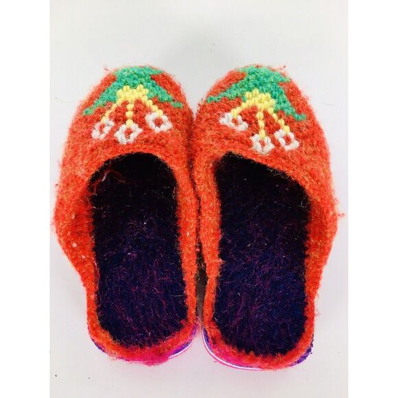 Red Knit Crochet Closed Toe Vintage Y2K 90s Platform Slippers Size 8 - Picture 10 of 11